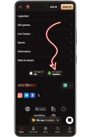Tapping download button for Legionbet APK on mobile